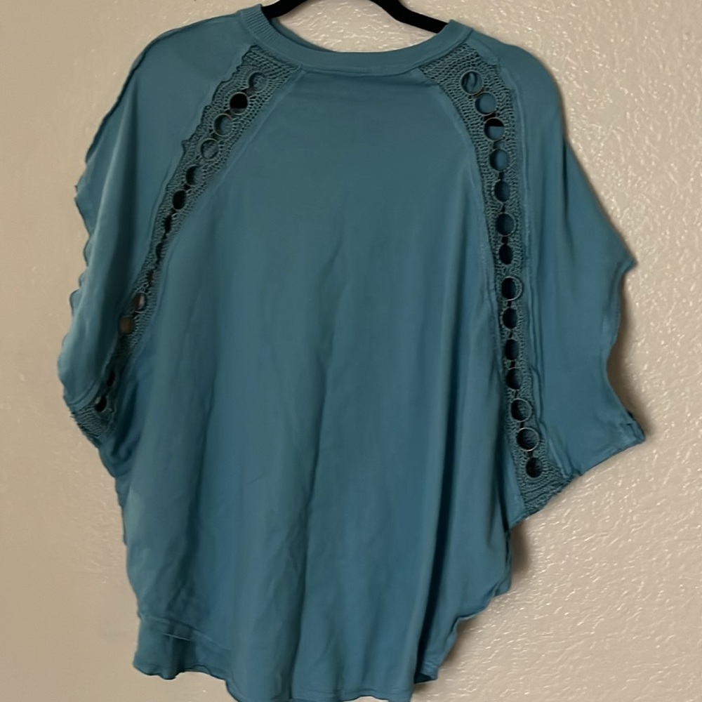 Free People blouse, crochet detail with metal rings